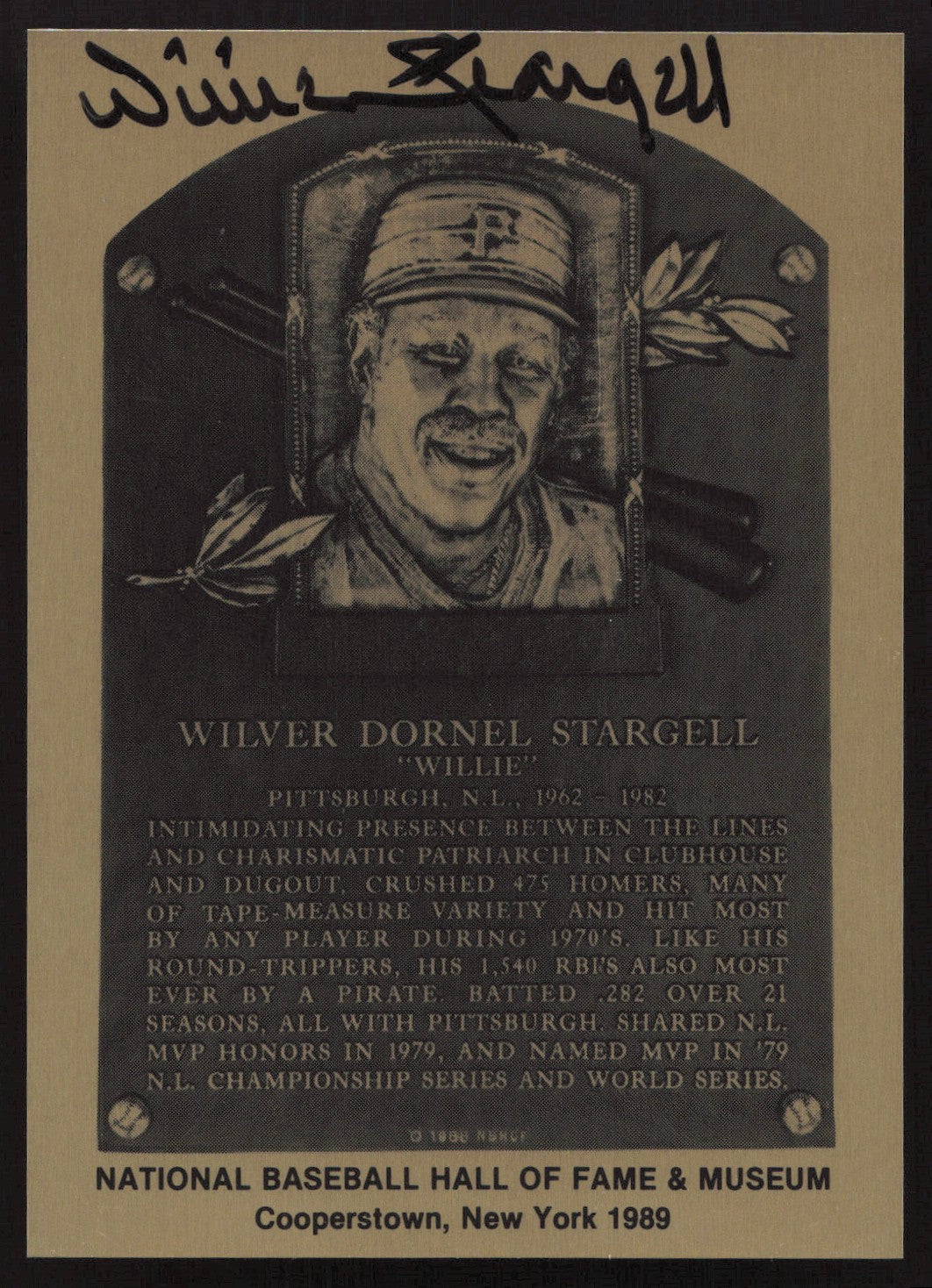 Willie Stargell Signed 1989 HOF Metallic Plaque Card Pittsburgh Pirates
