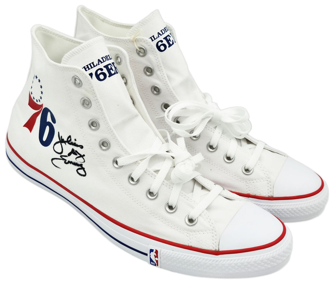 Julius Erving Signed White All Star 76ers Logo Converse Shoes Size 16 Beckett