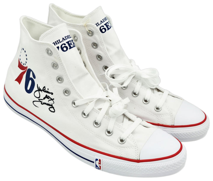Julius Erving Signed White All Star 76ers Logo Converse Shoes Size 16 Beckett
