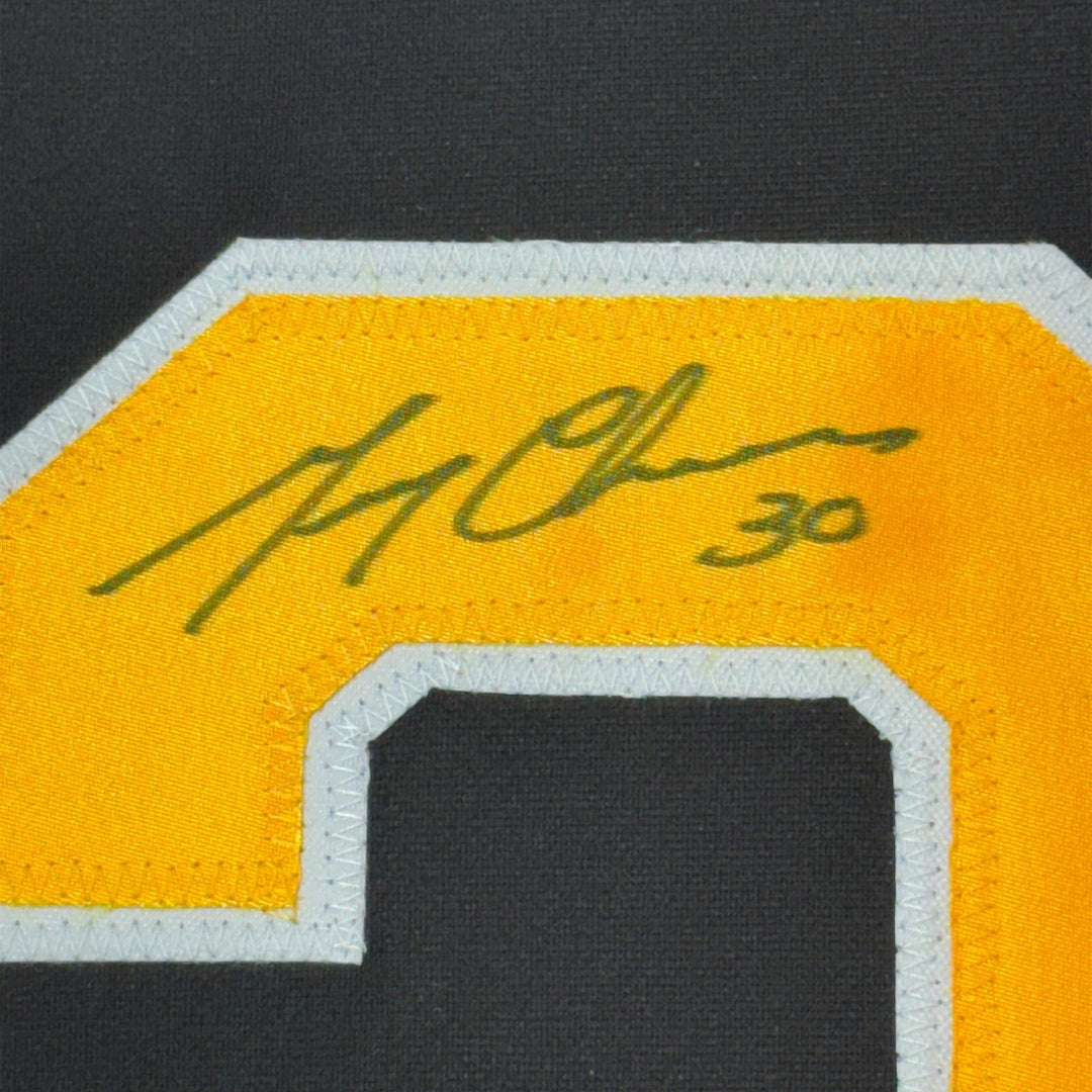 FRAMED Signed GERRY CHEEVERS HOF 35x39 Boston Black Jersey JSA COA