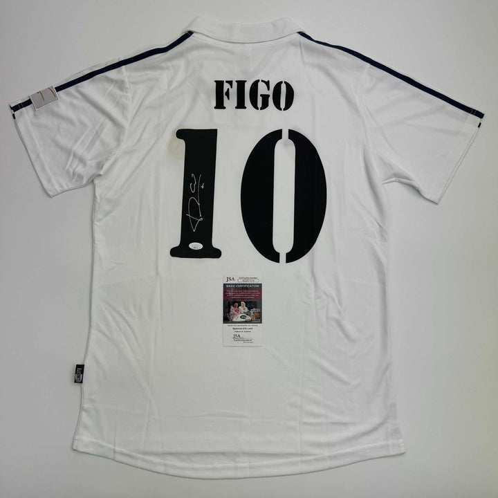 Autographed/Signed Luis Figo Real Madrid White Jersey Beckett BAS COA