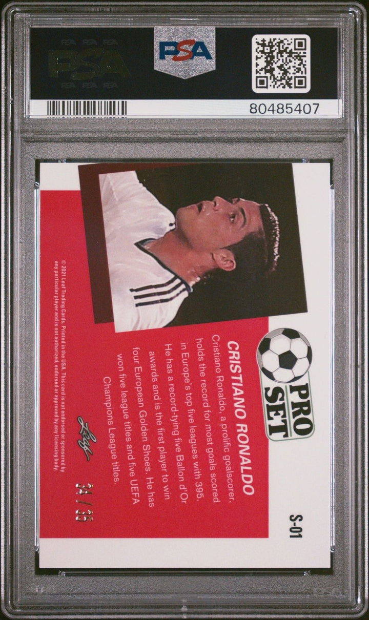 Graded 2021 Leaf Metal Cristiano Ronaldo #S-01 #/35 Rainbow Pink Card PSA 10