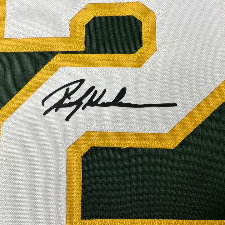 Facsimile Autographed Rickey Henderson Oakland Green Reprint Auto Jersey Mens XL
