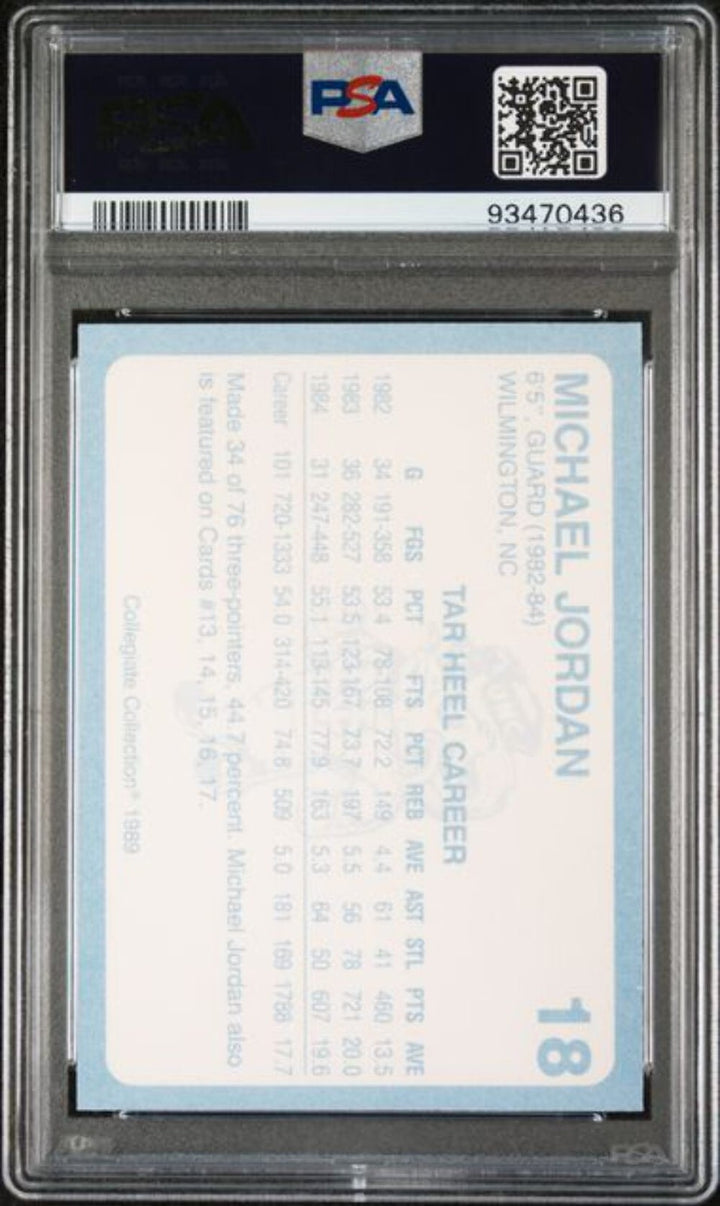 Graded 1989 Collegiate Collection Michael Jordan #18 Basketball Card PSA 9 Mint