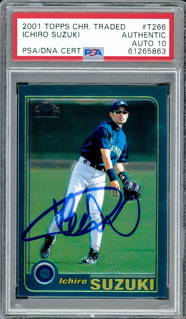 Ichiro Suzuki Auto 2001 Topps Chrome Traded RC T266 Mariners Auto GM 10 PSA/DNA