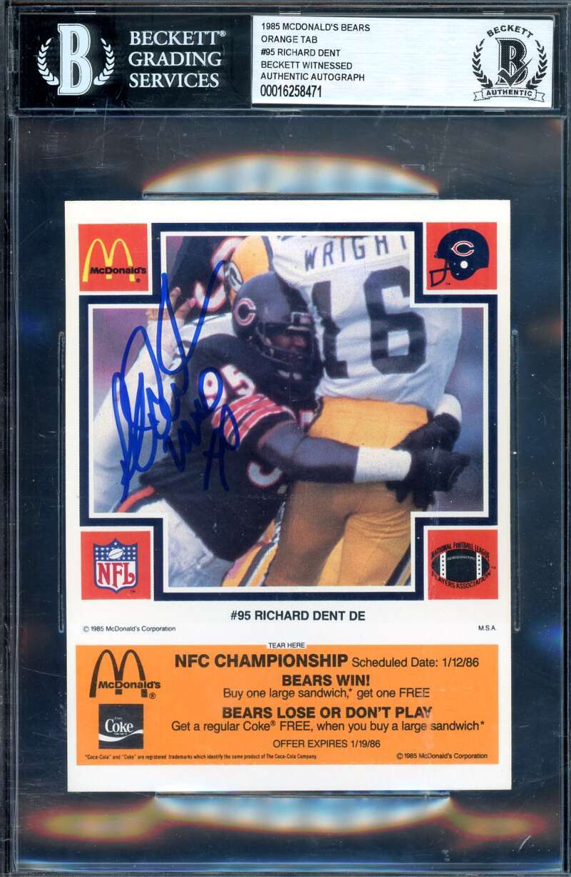 Richard Dent Beckett BAS Signed 1985 McDonald's Bears Orange Rookie Autographed