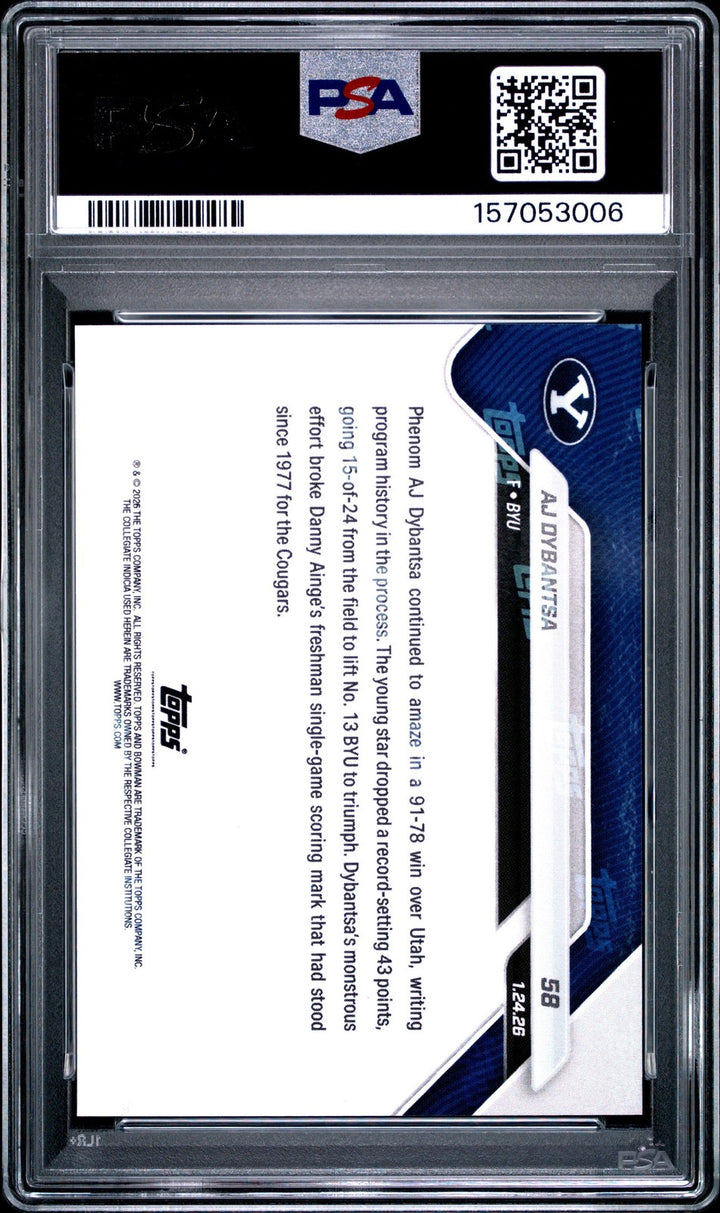 Graded 2025 Topps Bowman U Now AJ Dybantsa #58 Rookie RC Card PSA 10