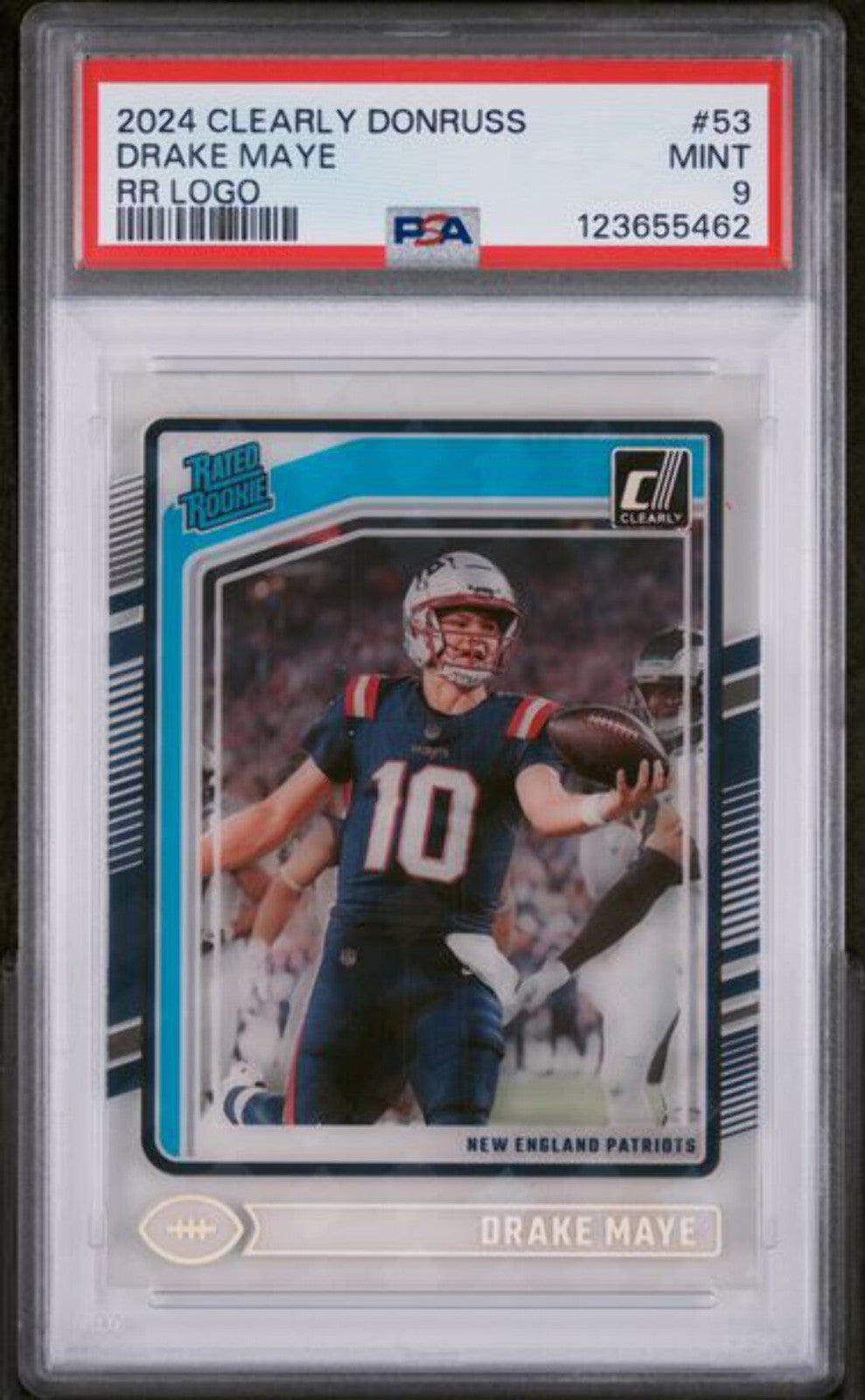 Graded 2024 Panini Clearly Donruss Drake Maye #53 RR Logo Rookie RC Card PSA 9