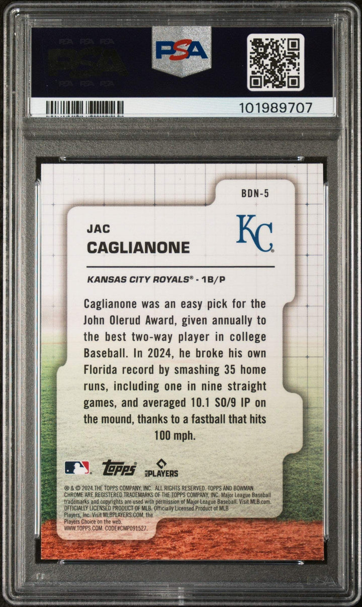 Graded 2024 Bowman Draft Jac Caglianone #BDN5 Draft Night Baseball Card PSA 10
