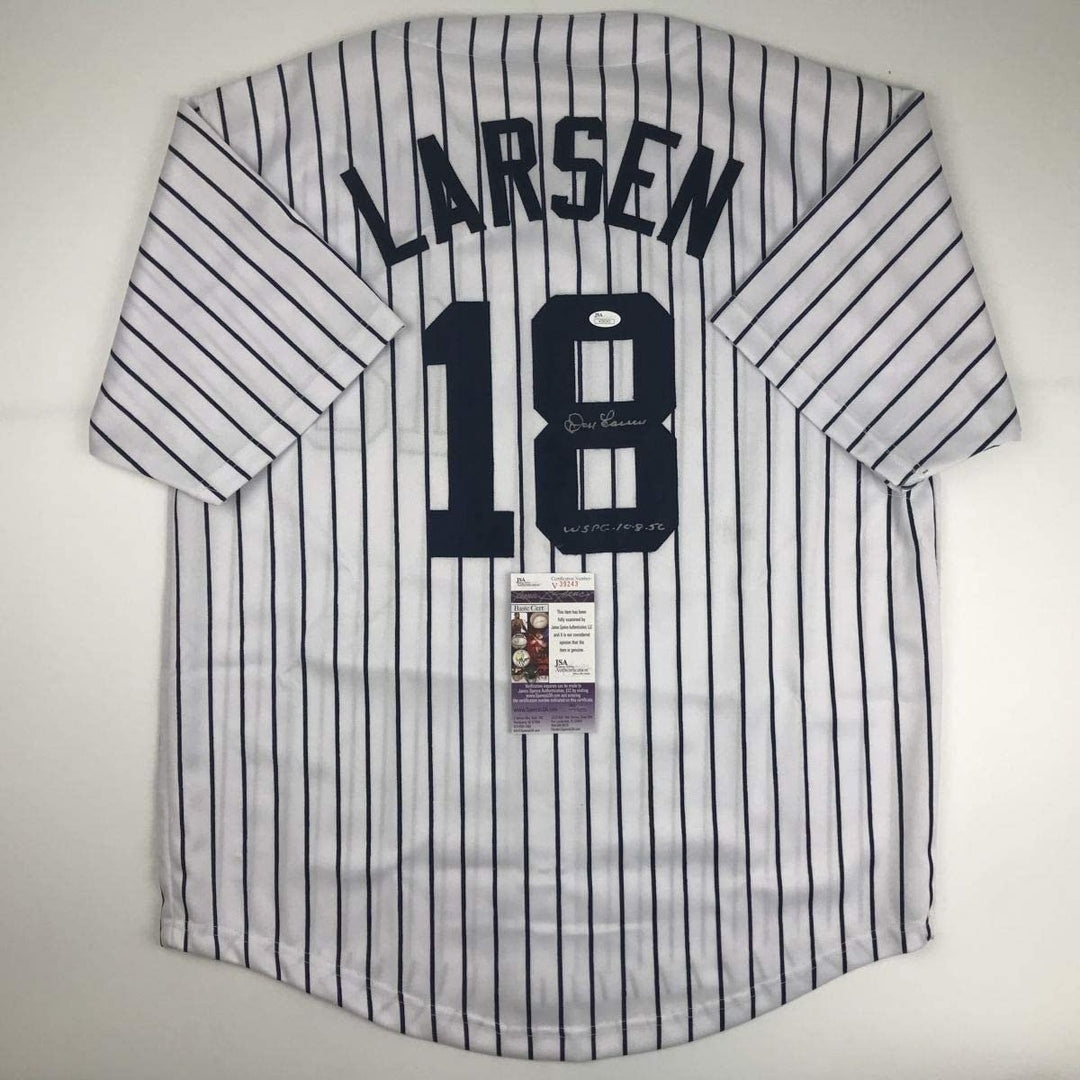 Autographed/Signed DON LARSEN New York Pinstripe Jersey JSA COA Auto