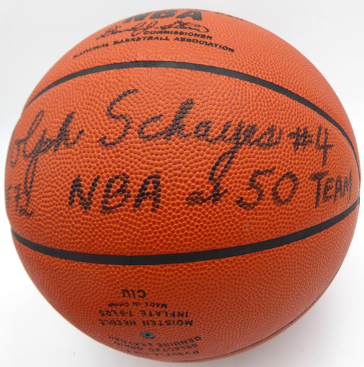 Dolph Schayes Signed NBA Leather Basketball 76ers HOF 72 NBA at 50 Team Beckett