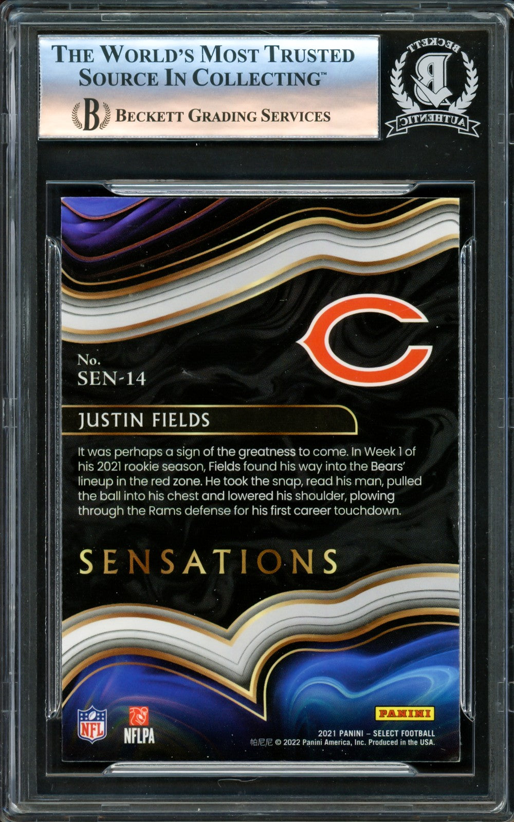 Justin Fields Signed 2021 Select Sensations RC #SEN-14 Chicago Bears Beckett