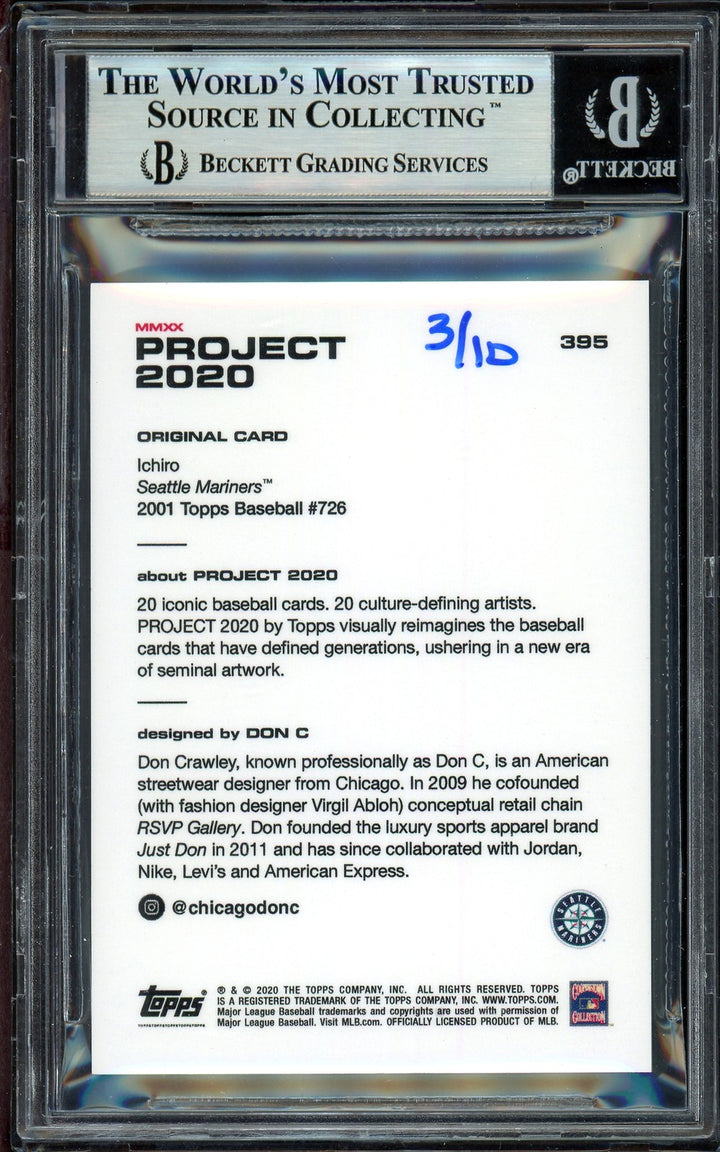 Ichiro Suzuki Auto Signed Topps Project 2020 Don C Card 395 Silver #3/10 Beckett