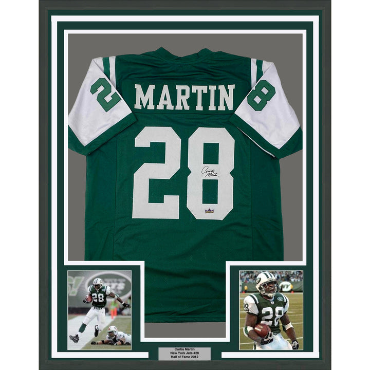 Framed Facsimile Autographed Curtis Martin 33x42 Green Reprint Laser Auto Jersey