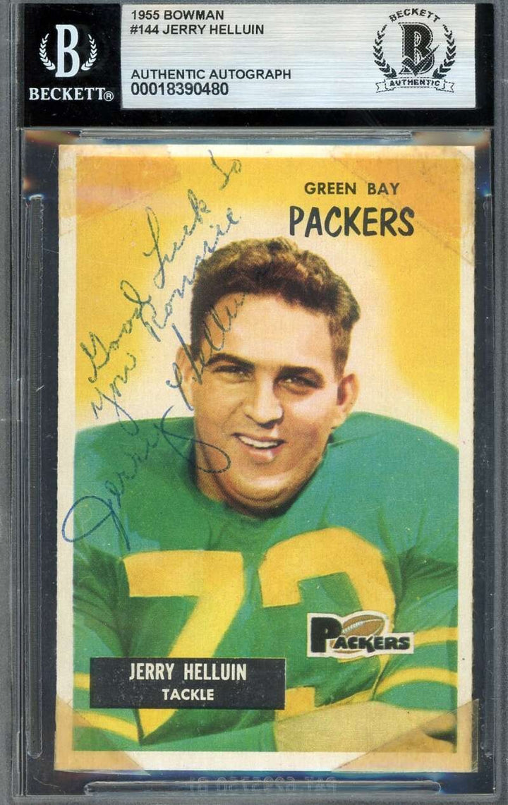 Jerry Helluin Beckett BAS Signed 1955 Bowman Autograph