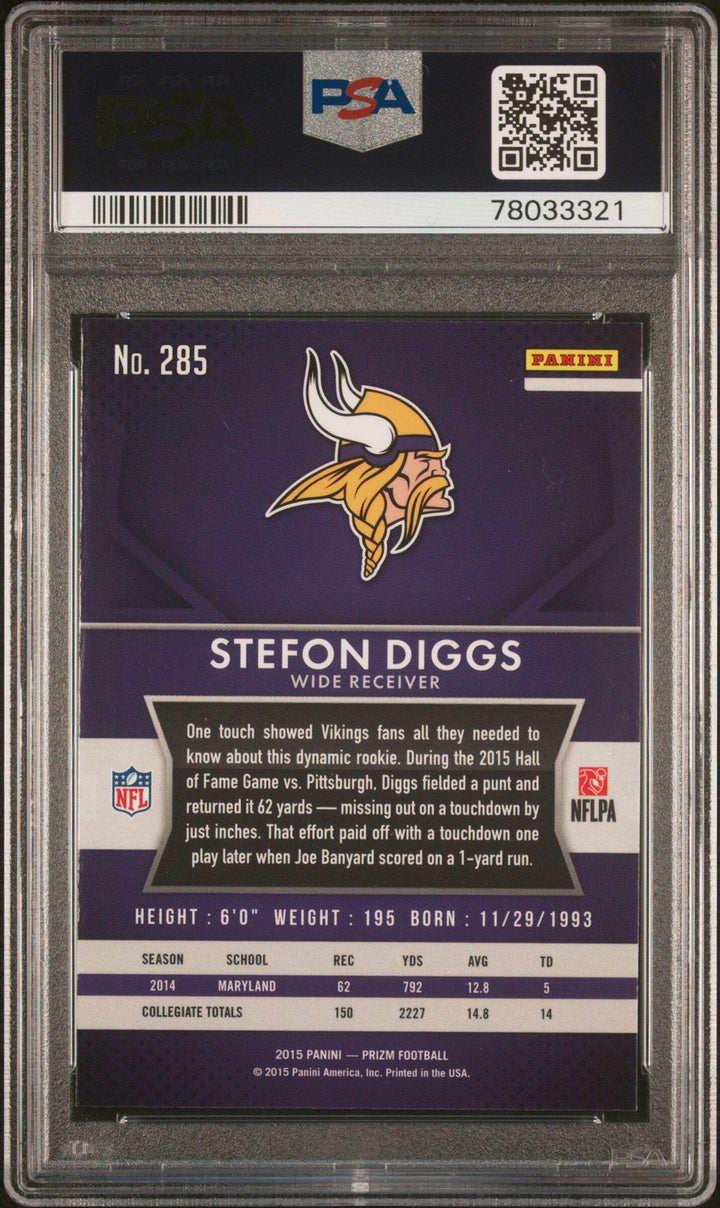 Graded 2015 Panini Prizm Stefon Diggs #285 Rookie RC Football Card PSA 10 Gem