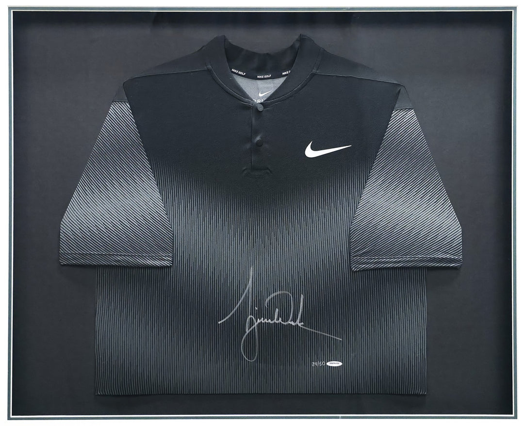 Tiger Woods Signed Framed Black Nike Dri-fit Polo #24/50 UDA Holo #BAM116532