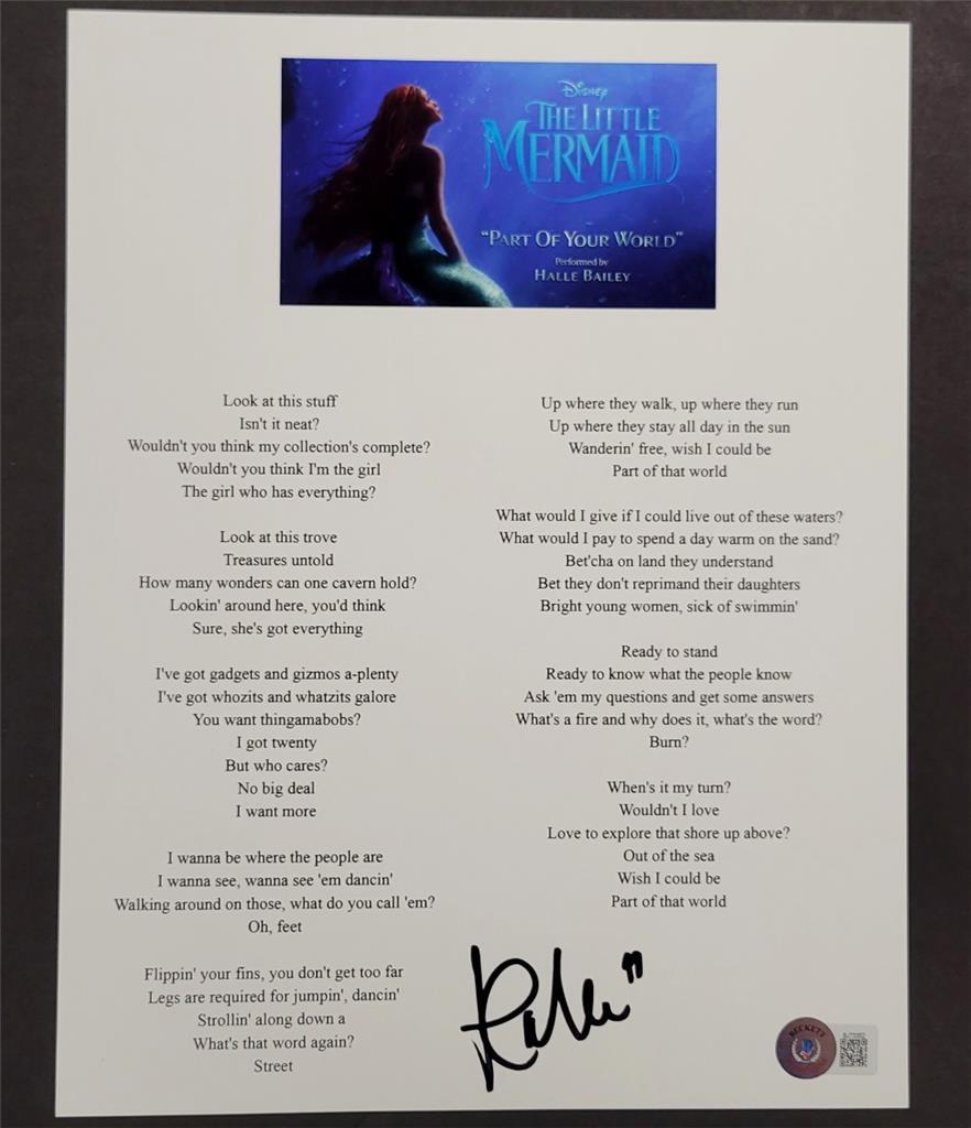 Halle Bailey signed Little Mermaid 8.5x11 lyric sheet autograph (B) Beckett BAS