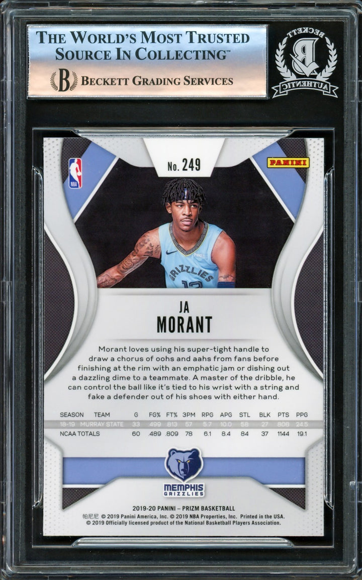 Ja Morant Signed 2019-20 Panini Prizm RC 249 Memphis Grizzlies Beckett