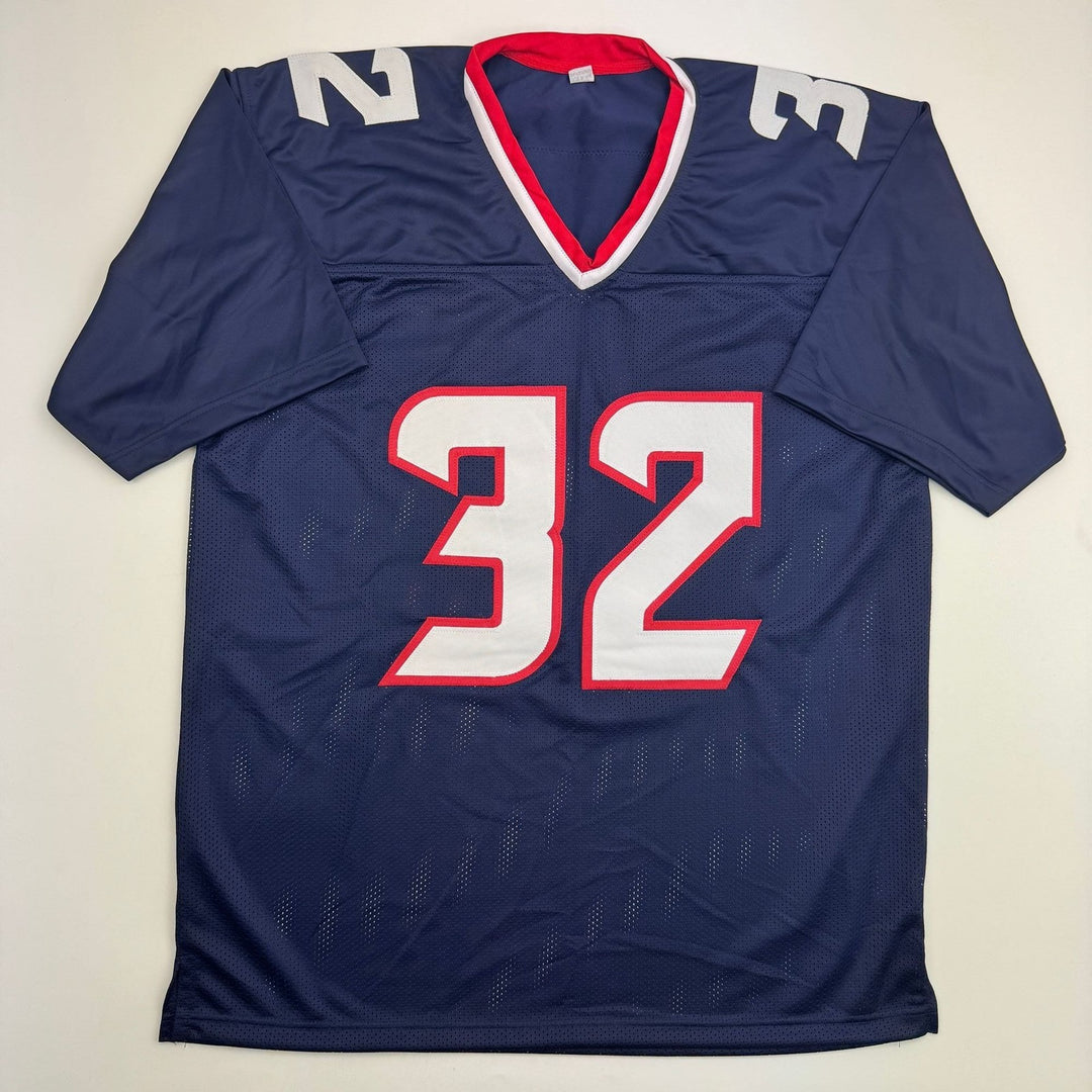 Autographed/Signed David Montgomery Houston Blue Football Jersey BAS COA