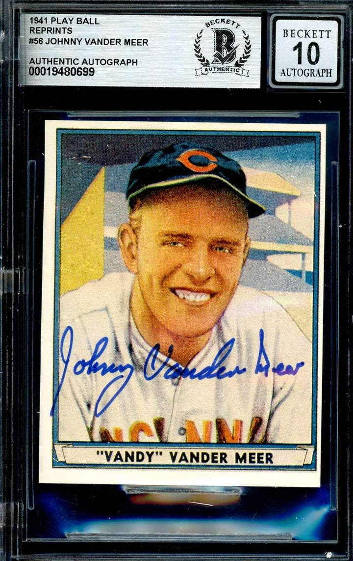 Johnny Vander Meer Gem Mint 10 Beckett BAS Signed 1941 Play Ball Reprint Auto