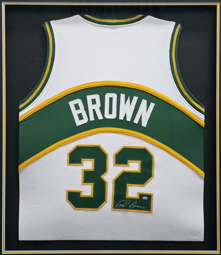 Seattle Supersonics Downtown Fred Brown Signed Framed White Jersey MCS Holo