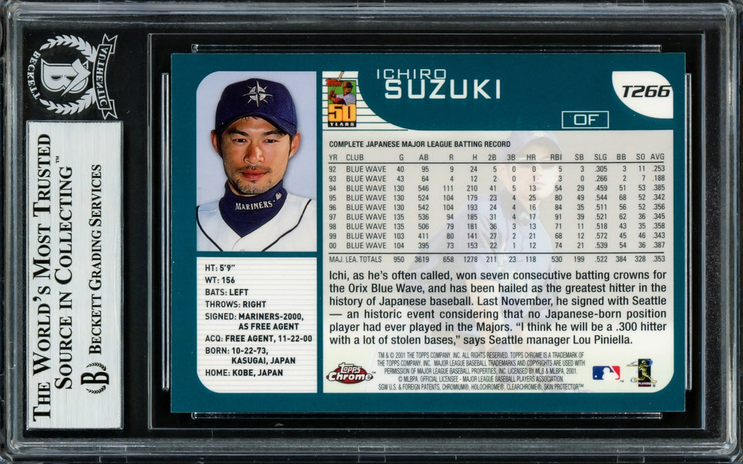 Ichiro Suzuki Signed 2001 Topps Chrome Traded RC T266 Seattle Mariners Beckett