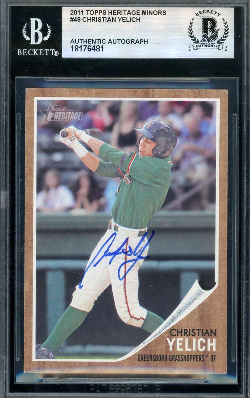 Christian Yelich Beckett BAS Signed 2011 Topps Heritage Minors Rookie Autograph