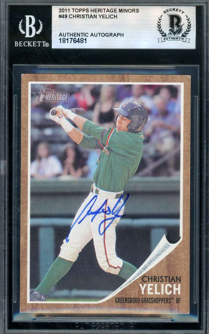 Christian Yelich Beckett BAS Signed 2011 Topps Heritage Minors Rookie Autograph