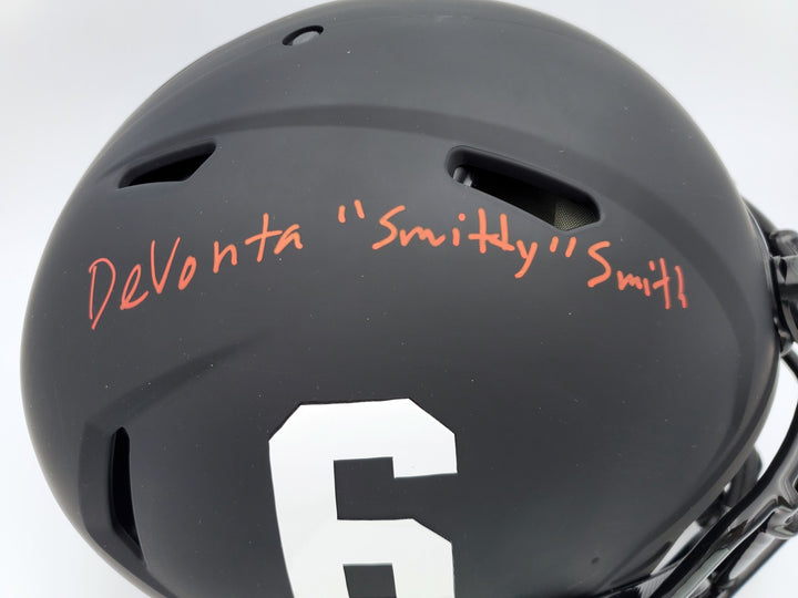 Devonta Smith Signed Alabama Crimson Tide Eclipse Black Full Size Speed Helmet