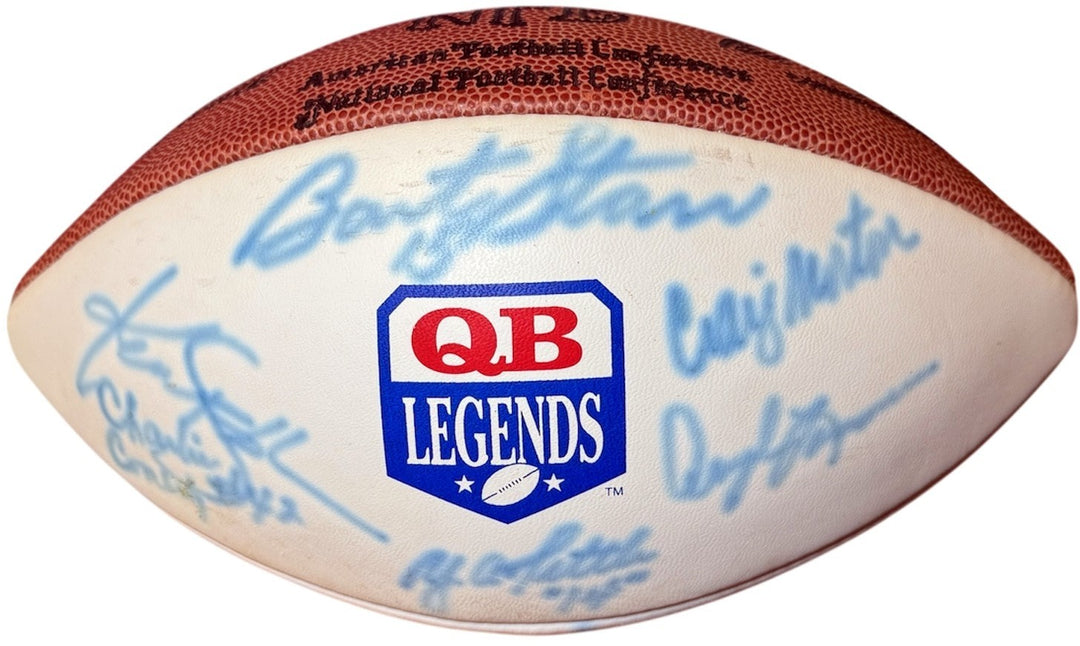 Quarterback Legends signed Wilson NFL WP Football 13 Sigs– Beckett Starr/Stabler
