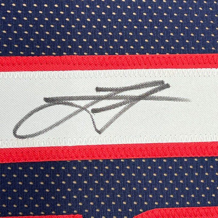 Framed Signed Nikola Jokic 35x39 Denver Dark Blue Jersey JSA COA