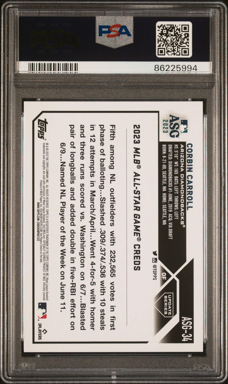 Graded 2023 Topps Upd Corbin Carroll #ASG34 All Star Game Baseball Card PSA 10