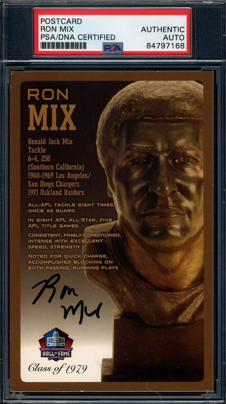 Ron Mix PSA DNA Signed Hall of Fame Bronze Bust Postcard Autograph