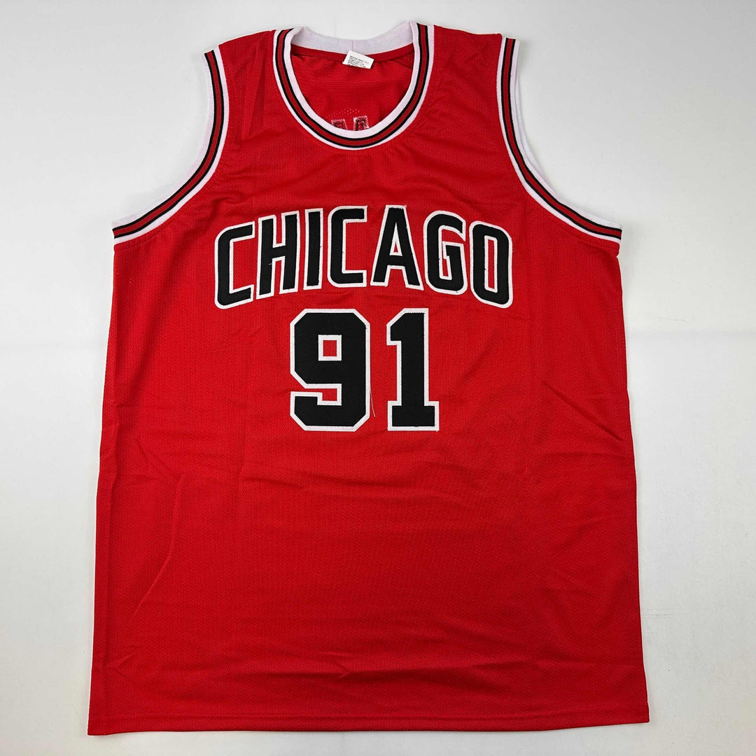 Facsimile Autographed Dennis Rodman Chicago Red Reprint Jersey Size Men's XL