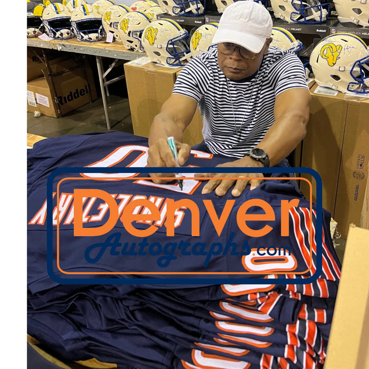 Mike Singletary Autographed/Signed Pro Style Sz XL Jersey Navy Beckett WIT 58510