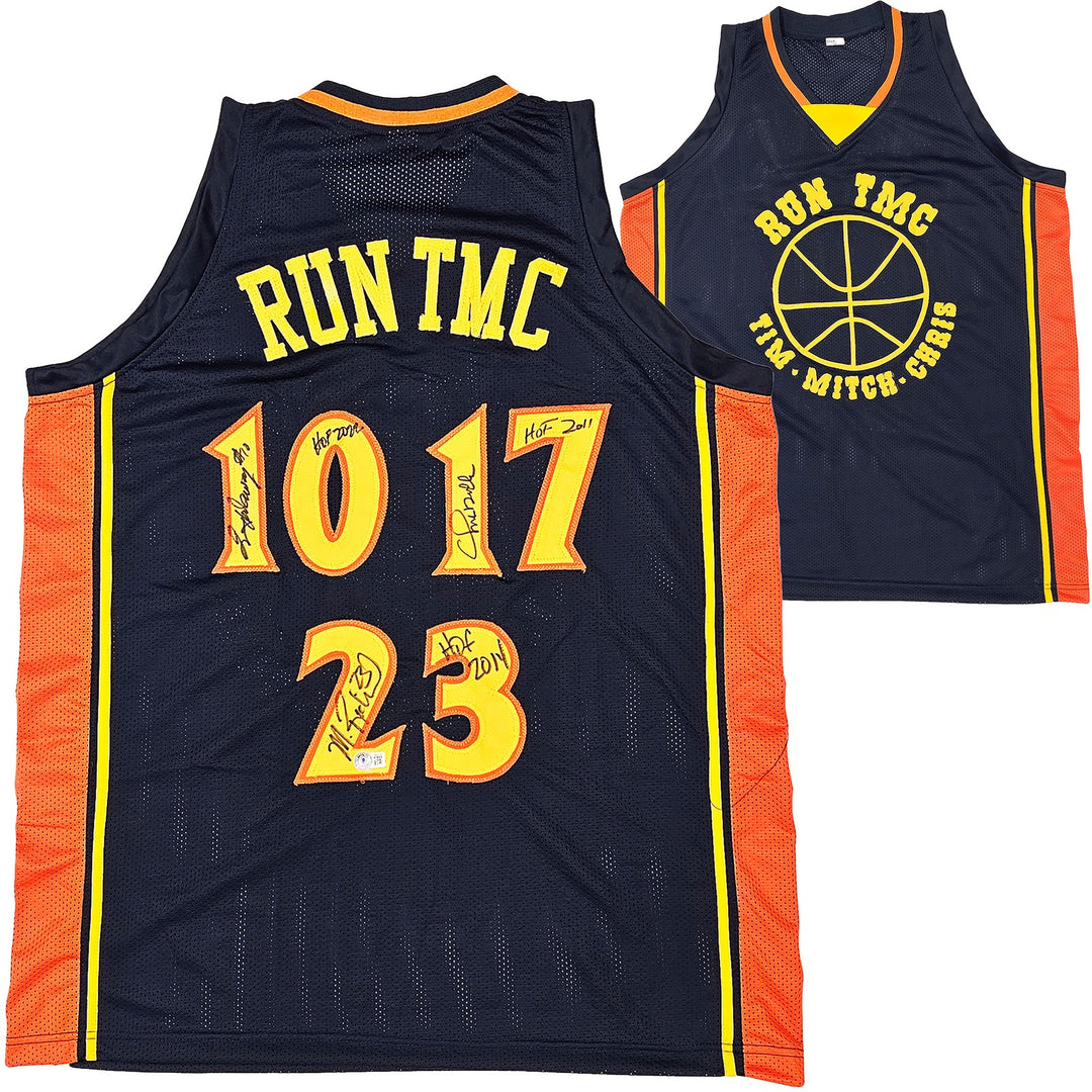 Warriors Chris Mullin Tim Hardaway Richmond Auto Blue Jersey Run TMC HOF Beckett