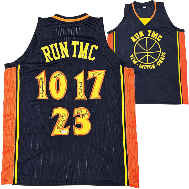 Warriors Chris Mullin Tim Hardaway Richmond Auto Blue Jersey Run TMC HOF Beckett