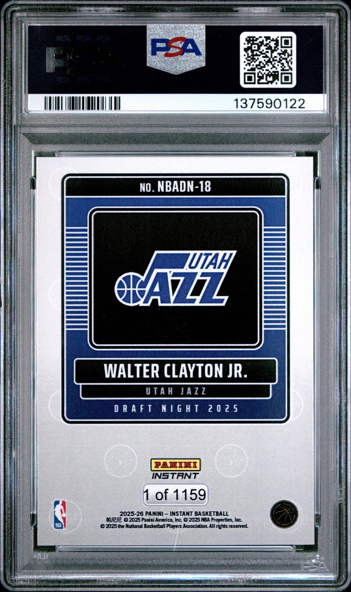 Graded 2025 Panini Instant Walter Clayton Jr. #18 Rookie RC Card PSA 10 Gem Mint