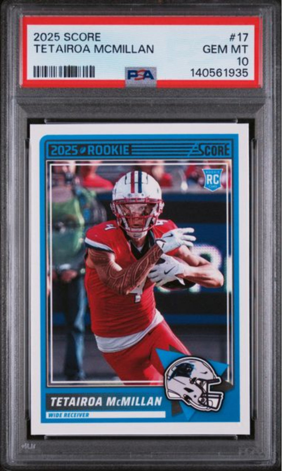 Graded 2025 Panini Score Tetairoa McMillan #17 Rookie RC Card PSA 10 Gem Mint