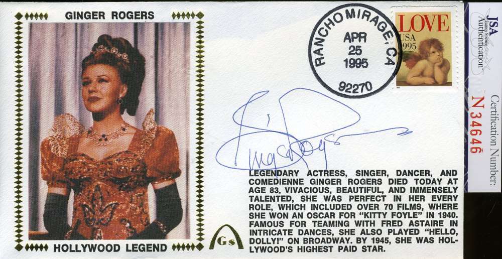 Ginger Rogers Signed Jsa Certified Fdc Authenticated Autograph