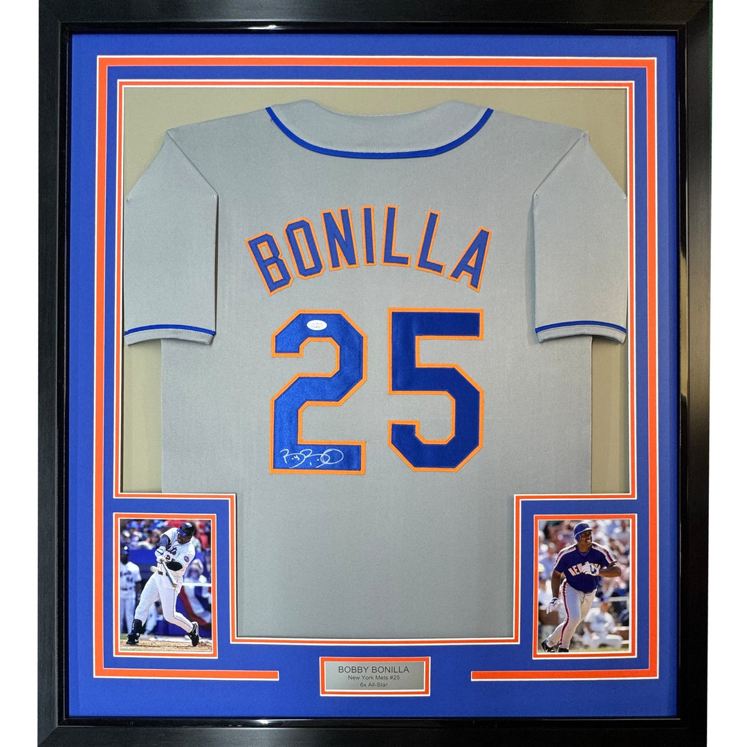 Framed Autographed/Signed Bobby Bonilla 33x42 New York Grey Jersey JSA COA
