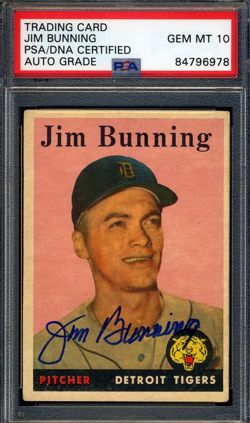Jim Bunning Gem Mint 10 PSA DNA Signed 1958 Topps Autograph
