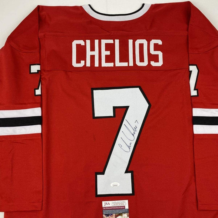 Autographed/Signed CHRIS CHELIOS Chicago Red Hockey Jersey JSA COA Auto