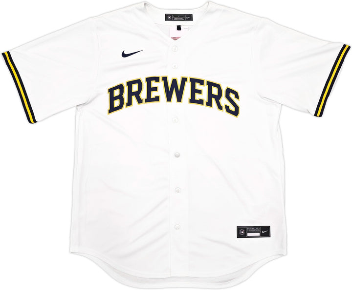 Milwaukee Brewers Jackson Chourio Auto Signed Cream Nike Jersey Size L Beckett