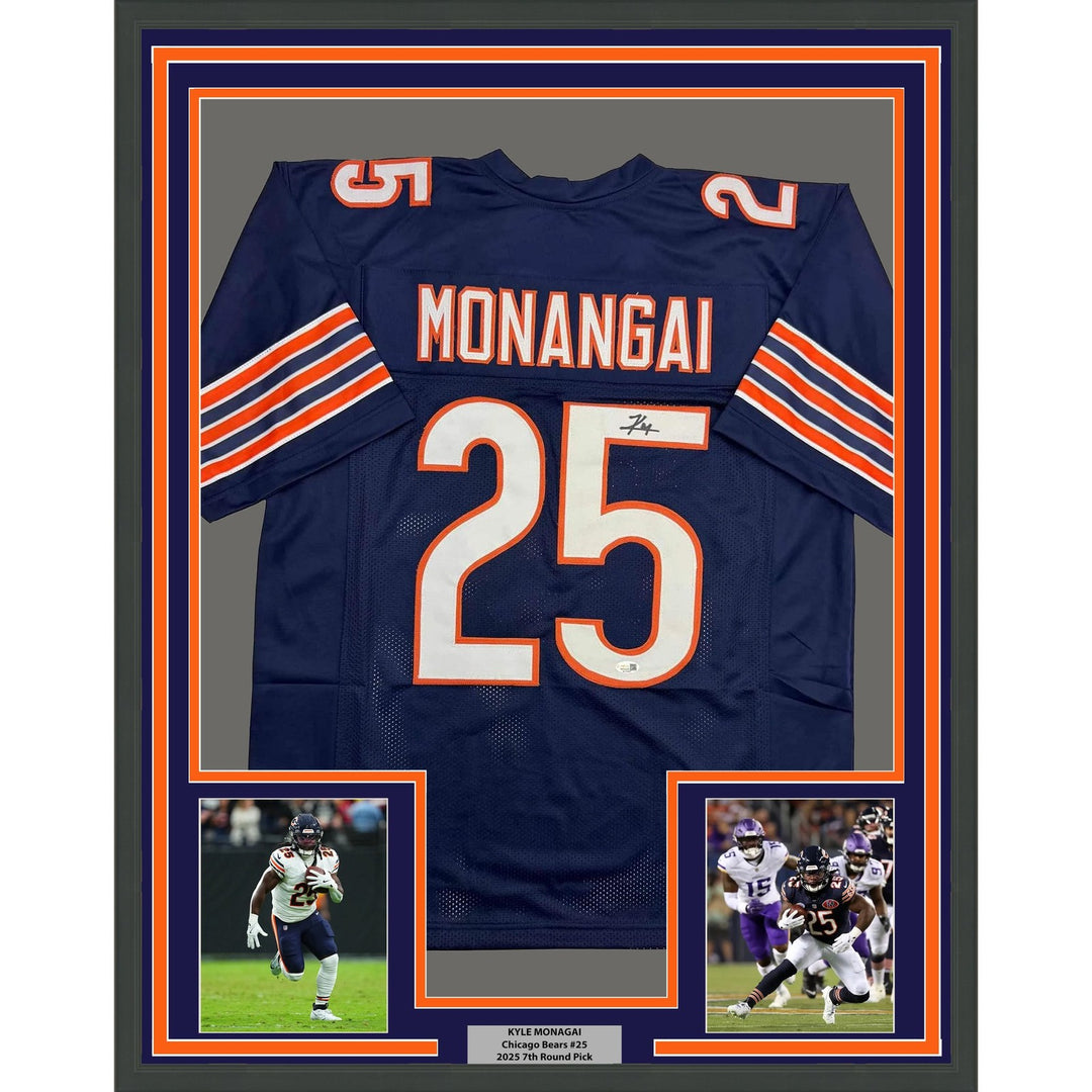 Framed Autographed/Signed Kyle Monangai 35x39 Chicago Blue Jersey JSA COA