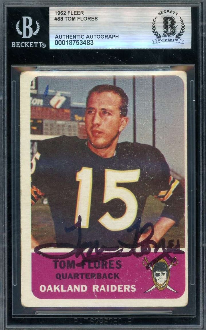 Tom Flores Beckett BAS Signed 1962 Fleer Autograph