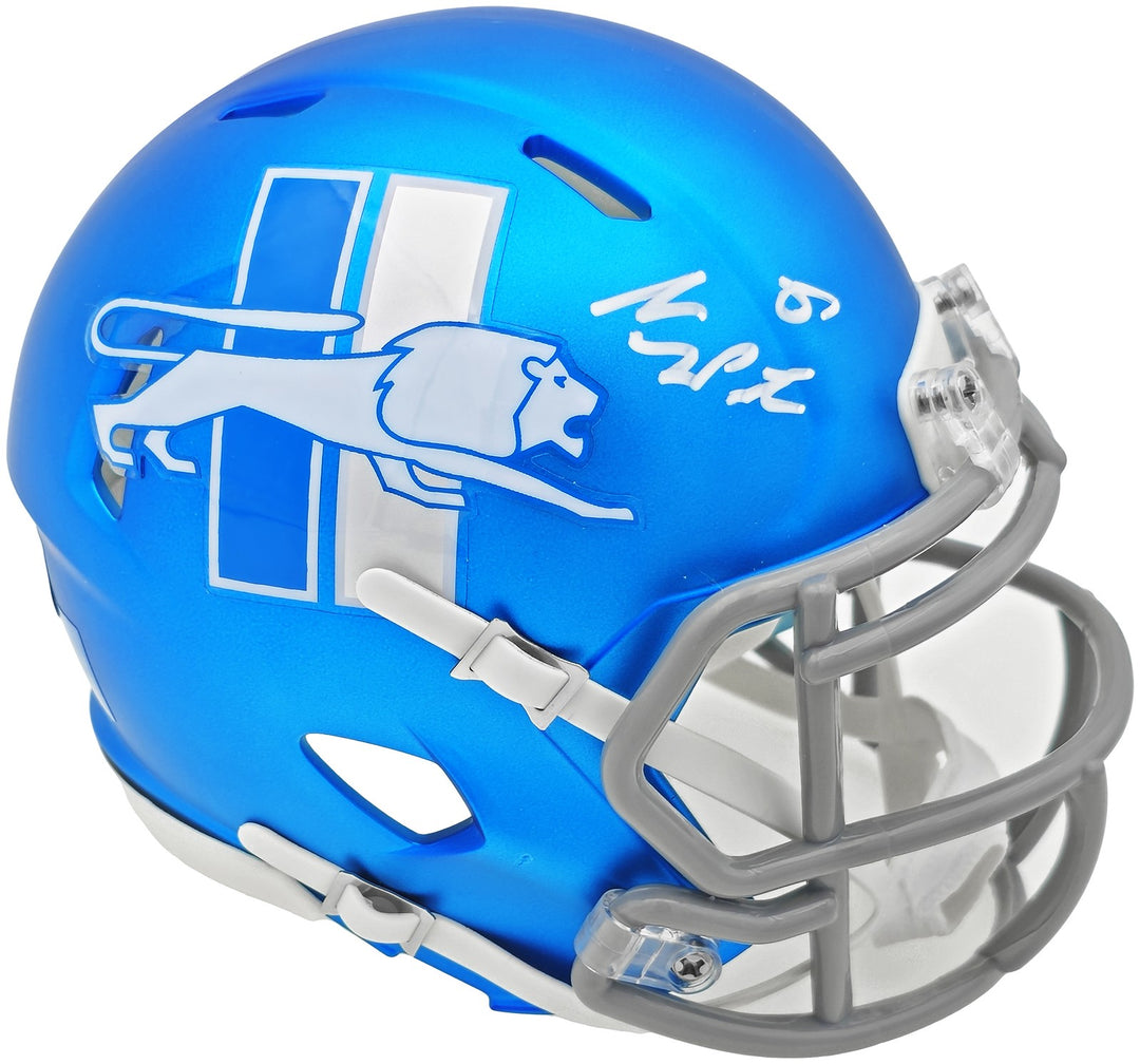 Sam LaPorta Auto Lions Flat Matte Blue 2023 Alternate Speed Mini Helmet Beckett