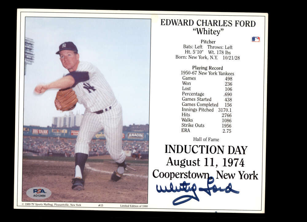 Whitey Ford PSA DNA Signed 8x10 Photo Autograph Yankees