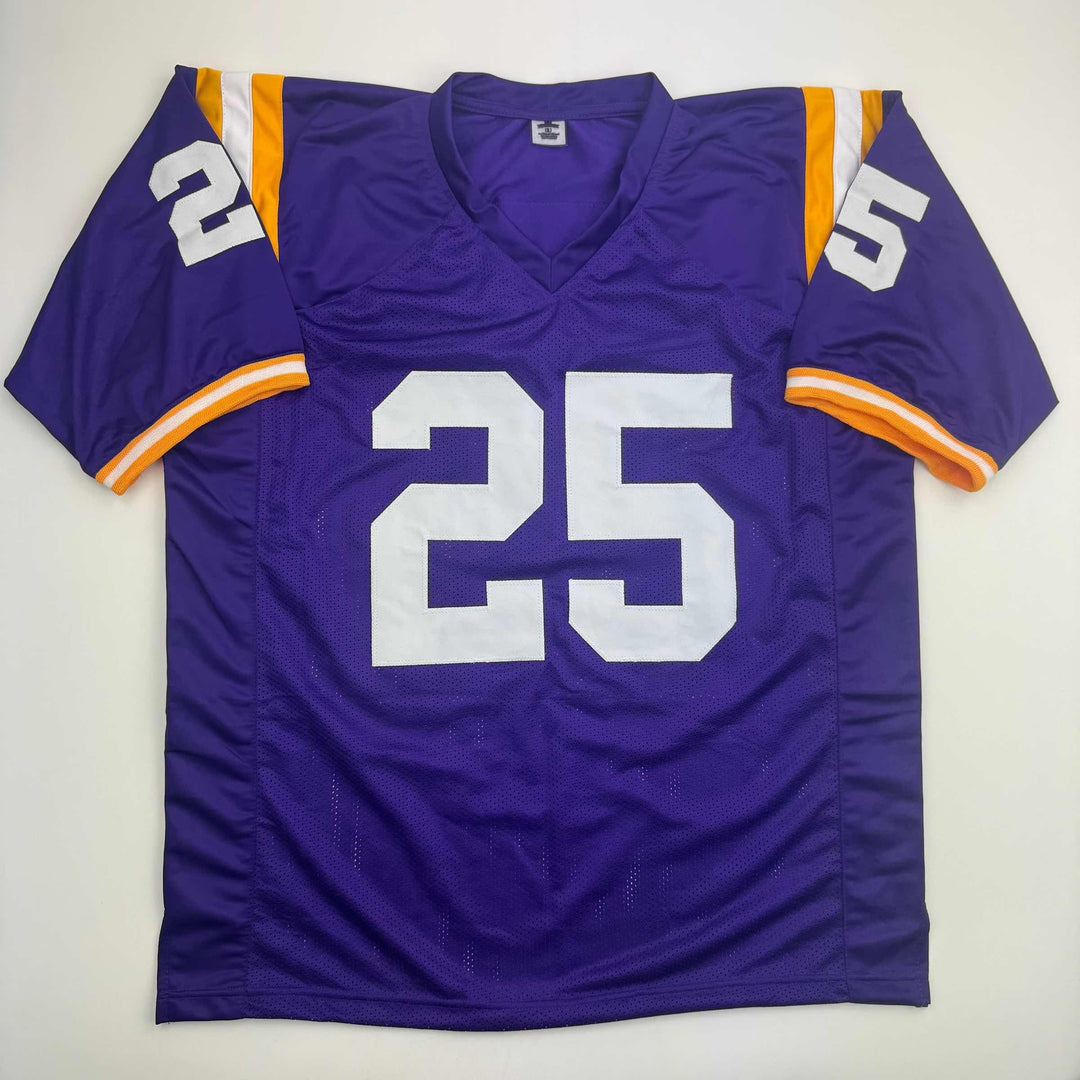 Autographed/Signed Justin Vincent LSU Purple College Jersey Beckett BAS COA